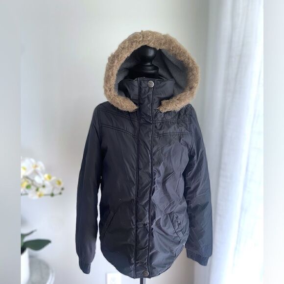 Roxy Hooded Jacket Faux Fur Sherpa Full Zip Black Size M - Picture 15 of 15